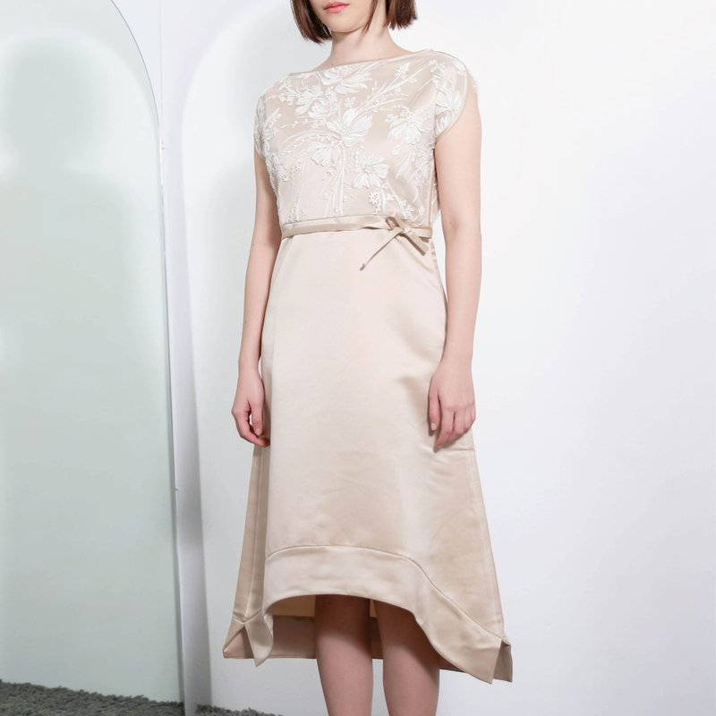 AUSTIN.W吴日云 - 蕾丝修身礼服 - 裸粉色 / 仅供VIP黄小姐下单 - 洋装/连衣裙 - 聚酯纤维 金色