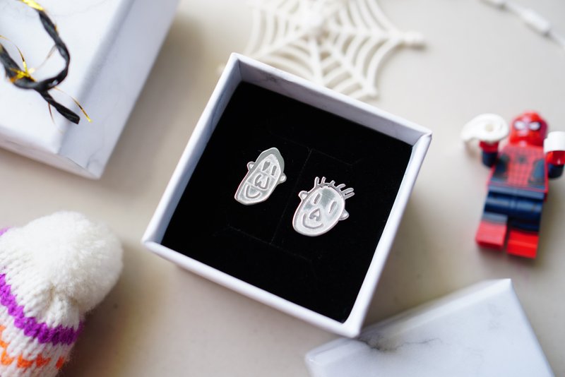 订制925纯银镀18K铂金儿童画耳环 - 耳环/耳夹 - 其他金属 银色