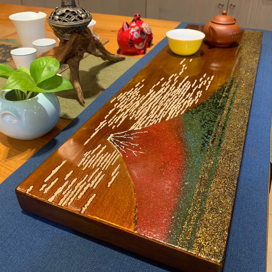 浮世绘大师葛饰北斋风格 - 凯风快晴漆器板(红棕) - 摆饰 - 木头 红色