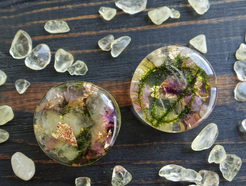 Citrine stone plugs 0g 00g  tunnels gauges jewelry Amethyst birthstone - 耳环/耳夹 - 石头 多色