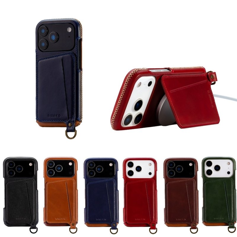 iPhone 17 Pro Max 经典系列-磁吸站立卡袋手机皮套 - 手机壳/手机套 - 真皮 多色