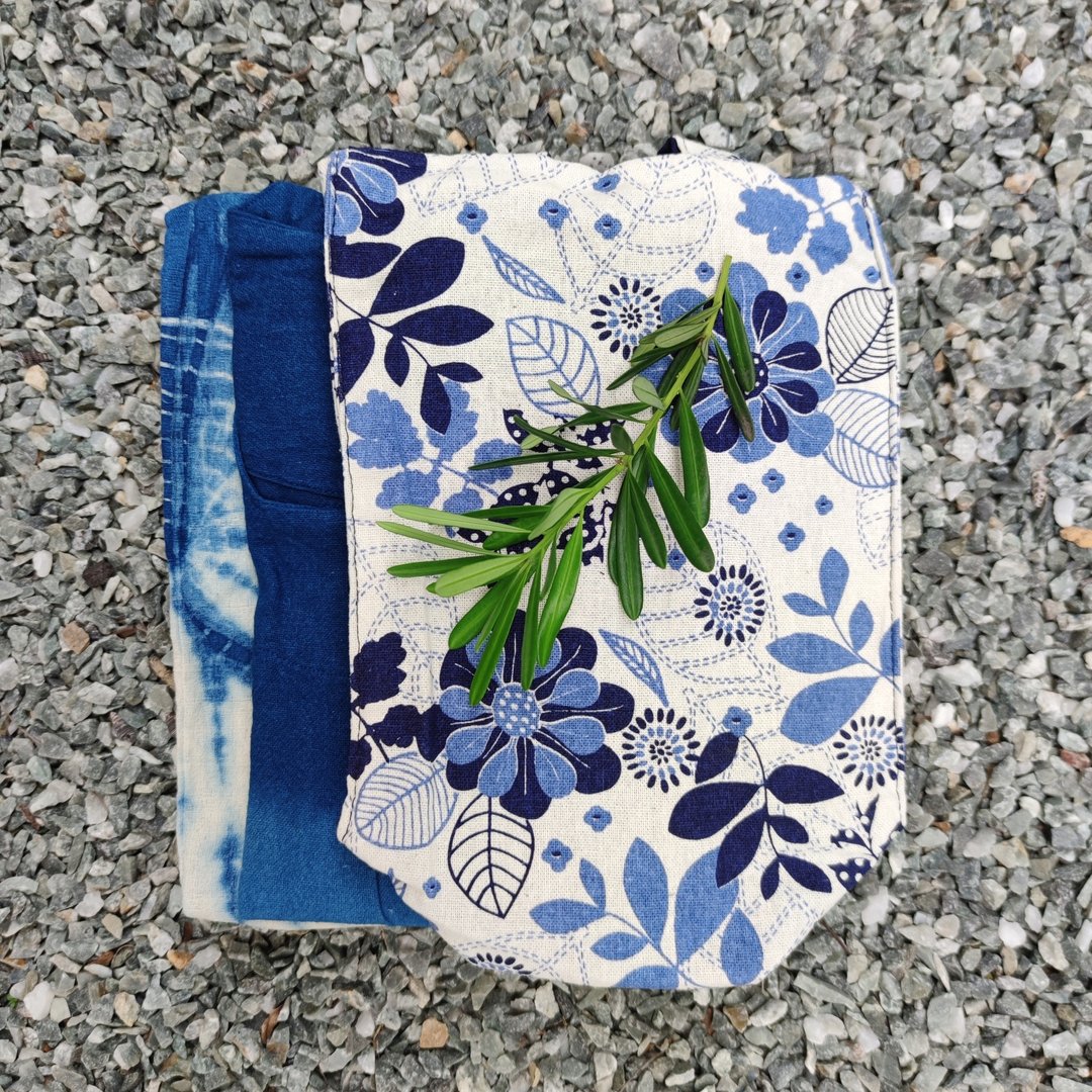 Lucky Bag - Flowers of Spring Set - 手提包/手提袋 - 棉．麻 蓝色