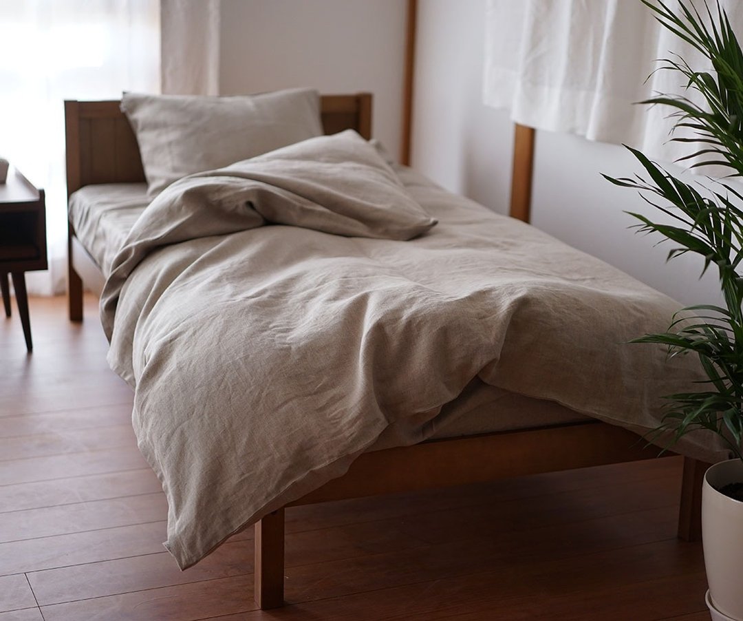 wafu  linen duvet cover / cover / r003a-amn3 - 寝具 - 棉 卡其色