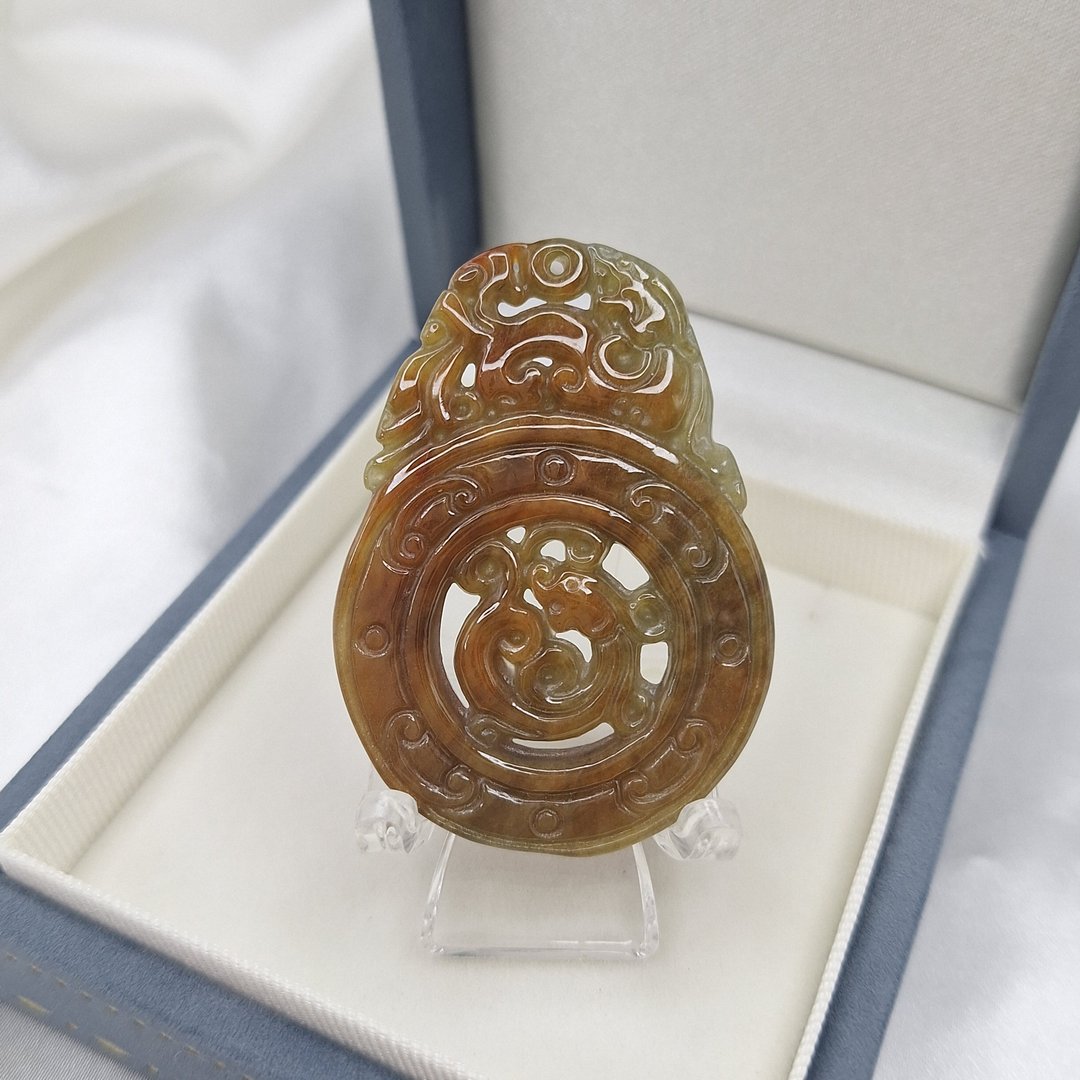 天然加温红翡 双龙护璧 古风神兽吊坠  | 天然缅甸玉A货翡翠 - 项链 - 玉石 