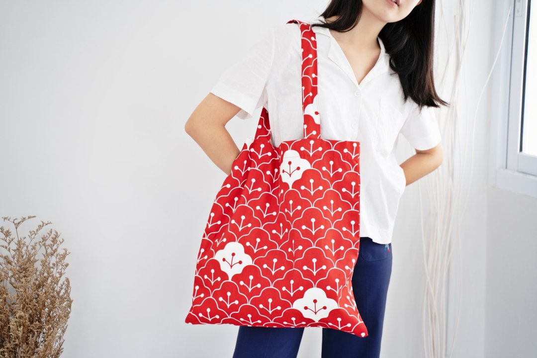 Red Blossom Tote Bag - 后背包/双肩包 - 棉 红色
