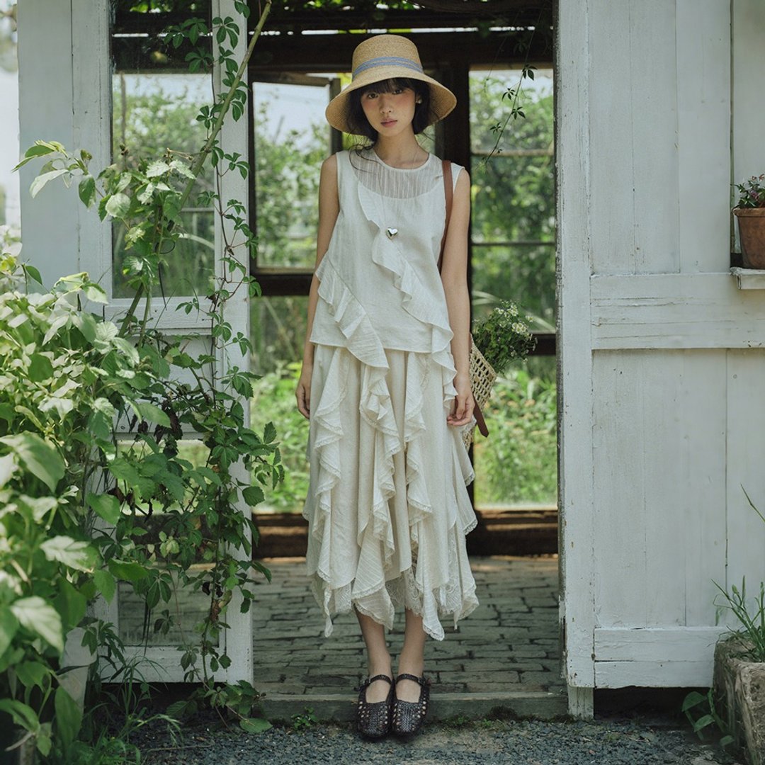 荷叶拼边背心衬衫半裙套装|衬衫|裙子|背心|夏款|Sora-1831 - 女装衬衫 - 棉 