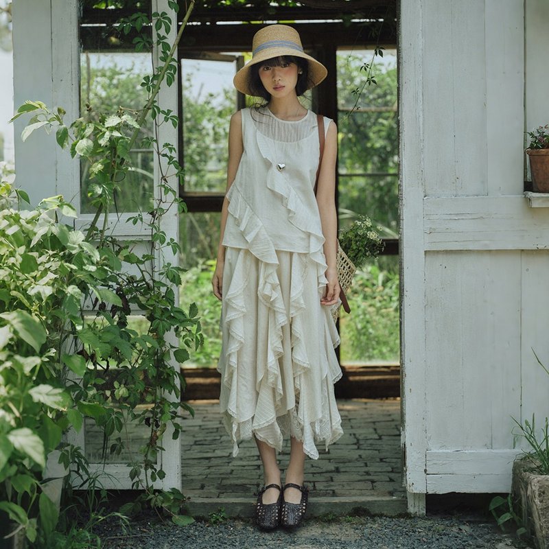 荷叶拼边背心衬衫半裙套装|衬衫|裙子|背心|夏款|Sora-1831 - 女装衬衫 - 棉．麻 