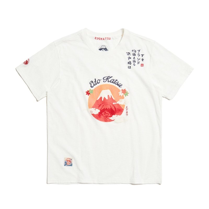 江户胜 日系 男装 经典樱花枫叶短袖T恤(米白色) #上衣 - 男装上衣/T 恤 - 棉．麻 白色