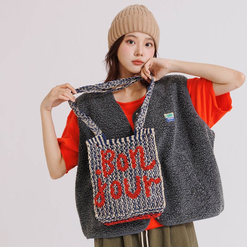 【The Jacksons】Bon-jour 编织包-Cara-深蓝&肉桂橘 - 侧背包/斜挎包 - 棉．麻 粉红色