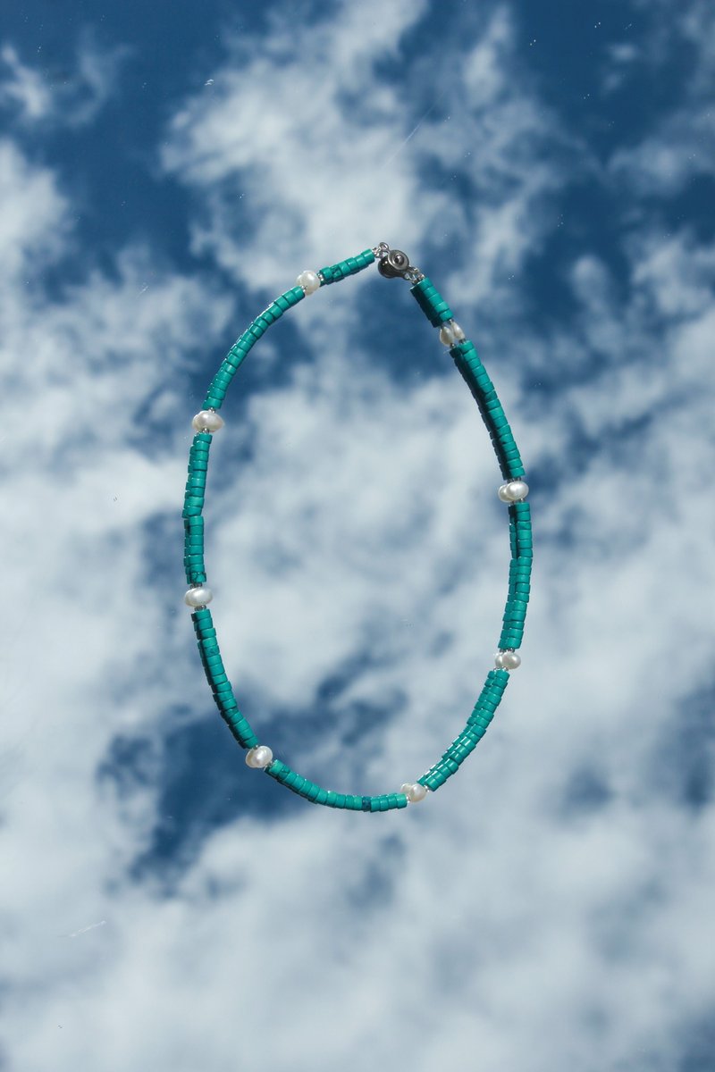 9/16 necklace ,freshwater pearl ,turquoise ,miyuki beads - 项链 - 珍珠 绿色