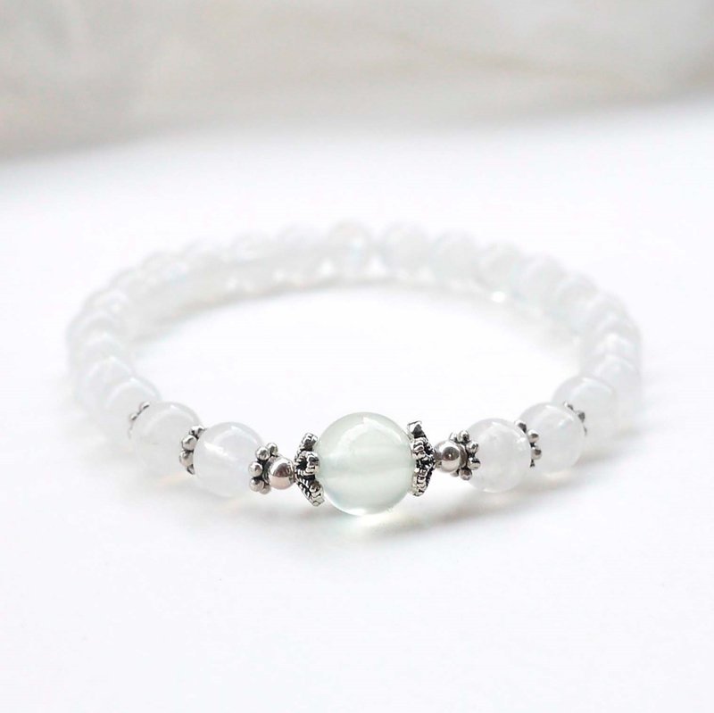 【母亲节礼盒】葡萄石 蓝月光石 925纯银 天然石手链 - 手链/手环 - 水晶 绿色