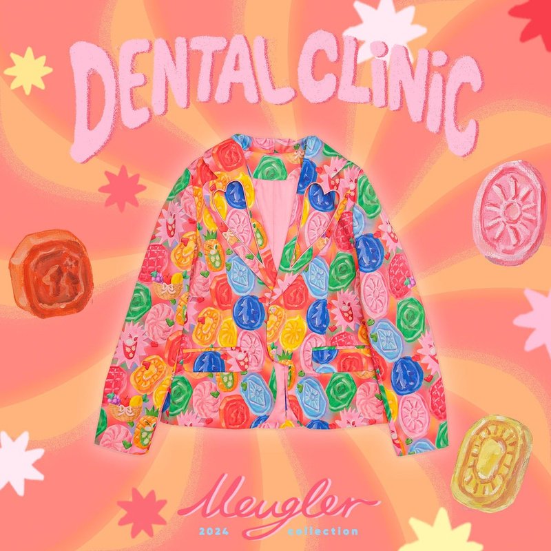 Meugler牛稠岛 齿科刺绣桃心镂空翻领梦幻糖果彩色西服外套套装 - 女装西装外套/风衣 - 聚酯纤维 多色