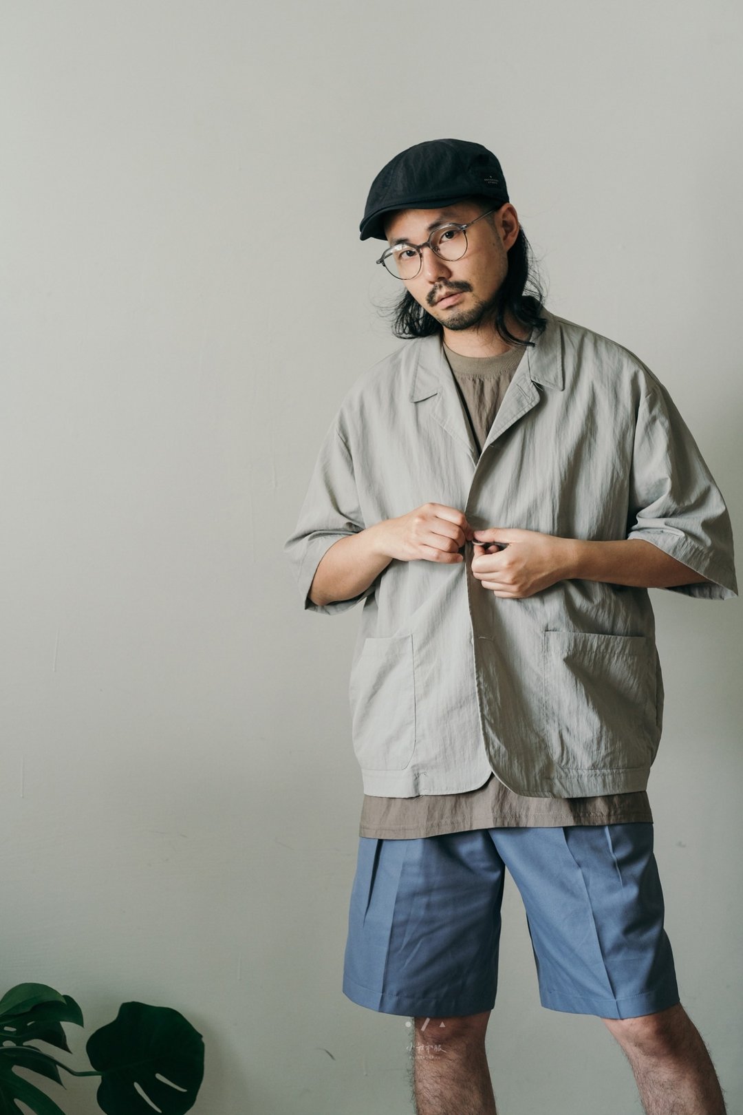 古巴领无重量宽松五分外套 - 男装外套 - 其他人造纤维 灰色