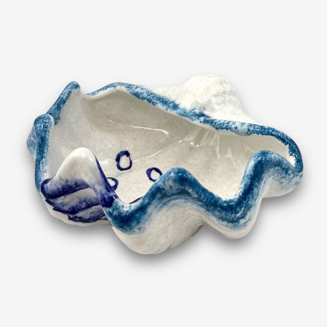 意大利手工陶-MD 地中海 贝壳造型碗 置物碗 饰品碗 名片架 14cm - 碗 - 陶 蓝色