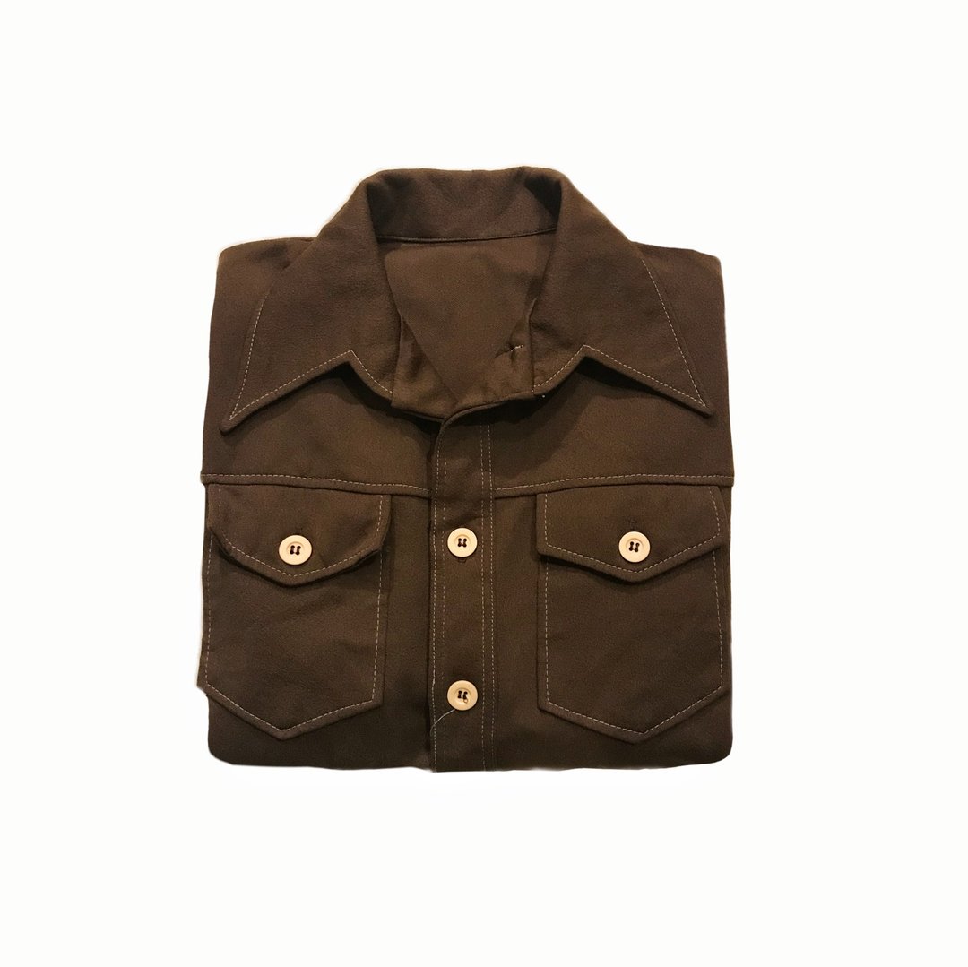 Vintage 70s Casual Shirt 70年代休闲西部衬衫 - 男装衬衫 - 聚酯纤维 咖啡色