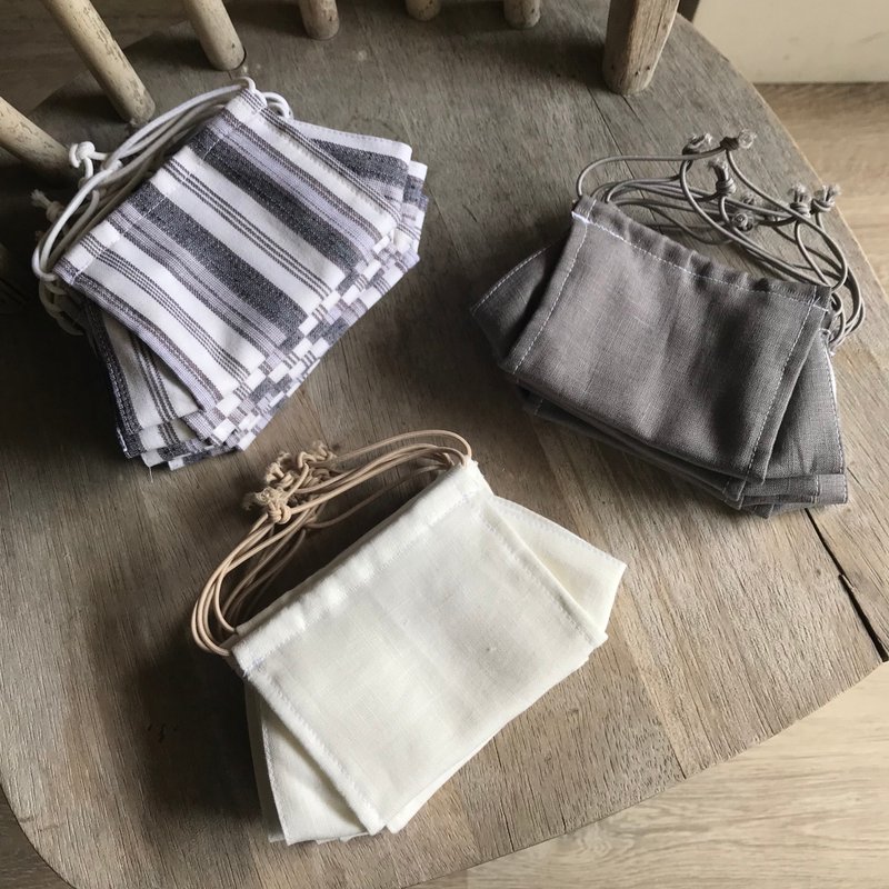 素色亚麻布口罩 13色 / 船型立体口罩 / 透气亲肤 / 替换滤材 - 口罩 - 棉．麻 灰色