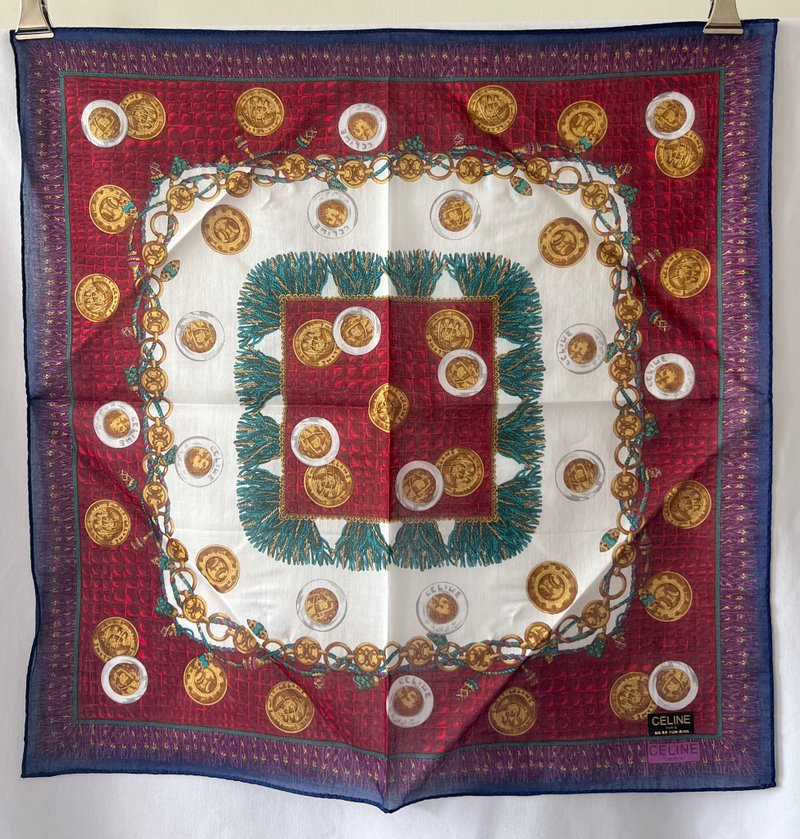 Celine scarf 2条金币绵质围巾方巾丝巾 全新连贴纸原装盒 中古 - 丝巾 - 棉 咖啡色