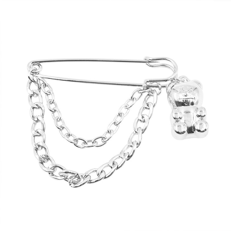 泰迪熊链条别针 - 徽章/别针 - 不锈钢 银色