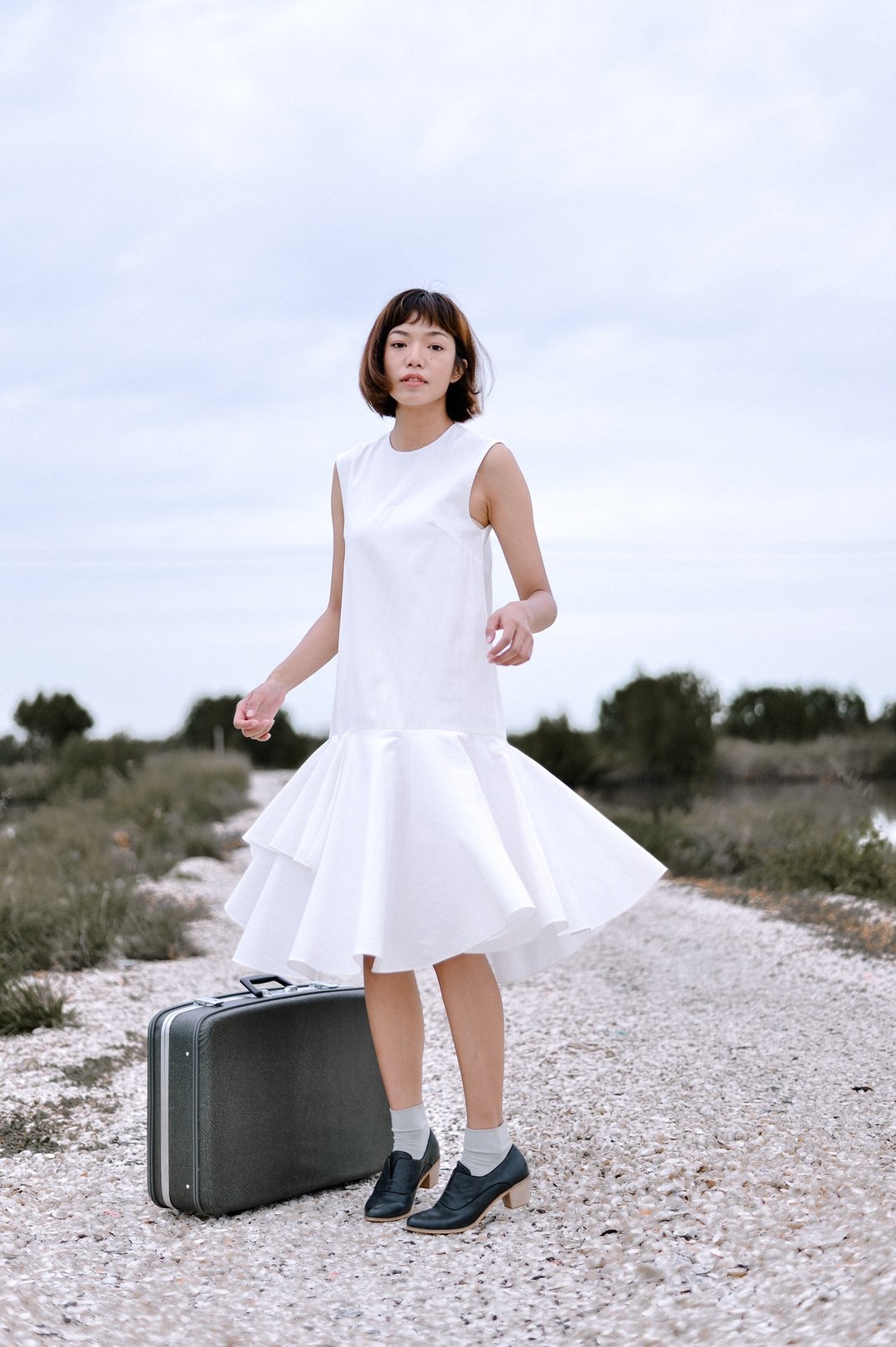 Mani Mina White Mini Dress Frill Skirt. - 洋装/连衣裙 - 棉 