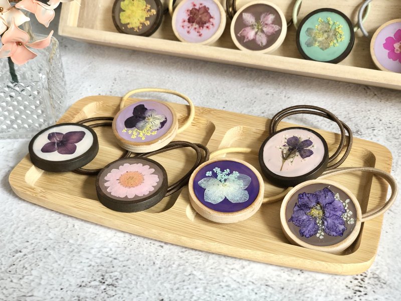 押花 真花 发圈 头饰 发饰 (木底托) - 发饰 - 植物．花 多色