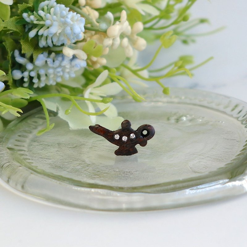 神灯 原木手工耳环 纯银耳针 单只  礼物订制 - 耳环/耳夹 - 木头 咖啡色