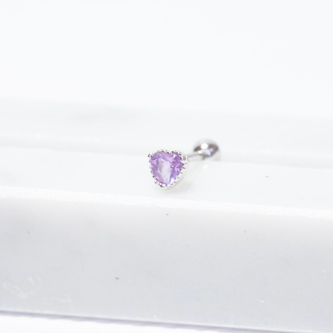 紫水晶925纯银爱心蛋糕转珠耳环 - 耳环/耳夹 - 水晶 银色