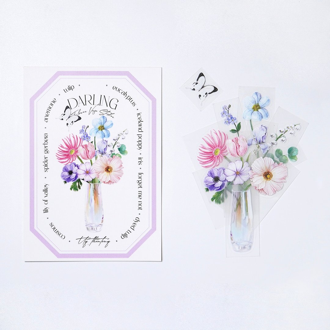 花瓶花卉贴纸组：darling - 贴纸 - 塑料 多色