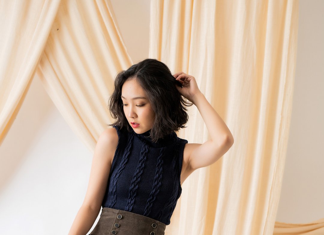 为你写诗 针织无袖背心Vintage Style Knit Top - 女装背心 - 聚酯纤维 蓝色