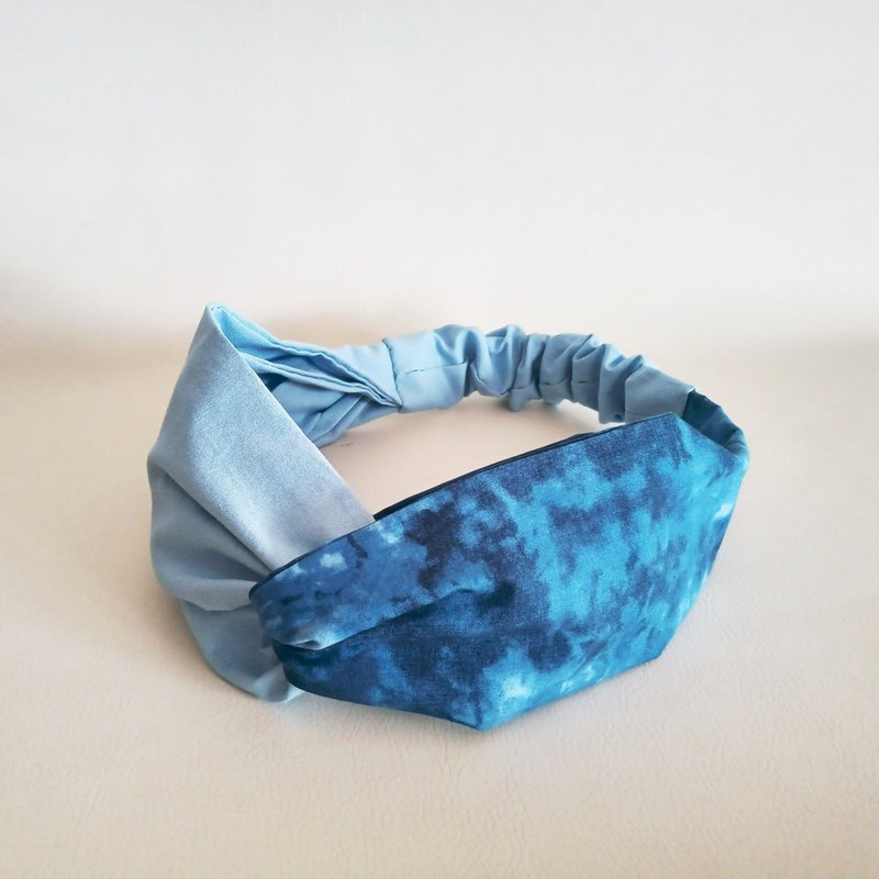十字体发带 头巾蓝水蓝色 x 浅蓝色 15 - 发带/发箍 - 棉．麻 蓝色