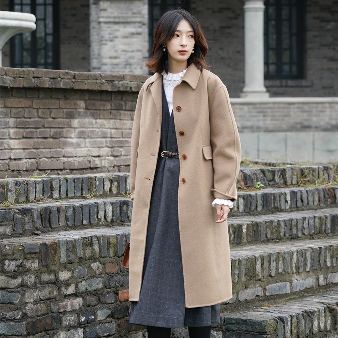羊毛混纺驼色双面尼大衣|外套|秋冬款|羊毛混纺|Sora-611 - 女装休闲/机能外套 - 羊毛 
