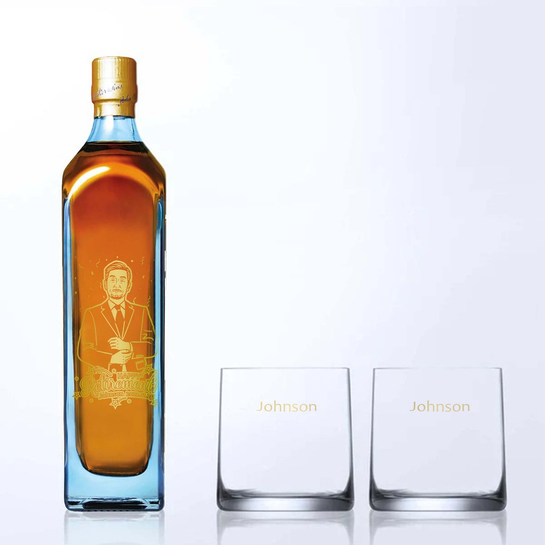 雕刻礼物 | 定制化人像雕刻尊尼获加蓝标交换礼物 生日礼物 - 酒杯/酒器 - 玻璃 