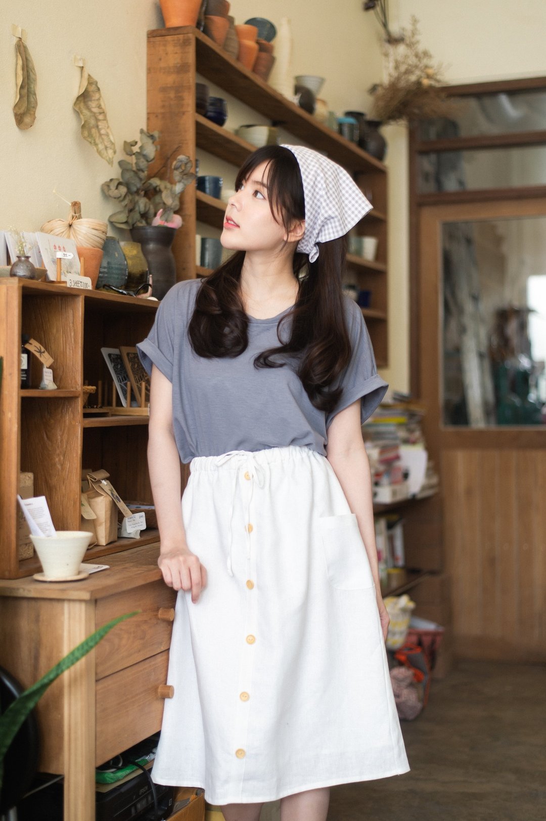 Basic T-shirt (Short sleeved) - Gray - 女装 T 恤 - 棉 灰色