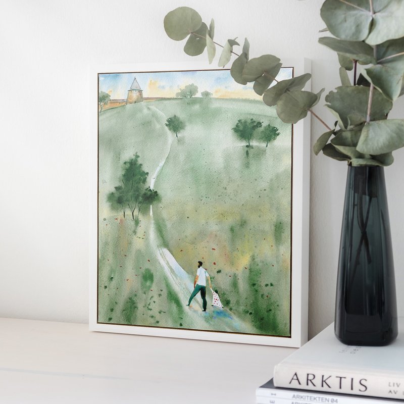 绿油油的田野 - 橄榄石绿色抽象挂画/森林系水墨感挂画/卧室挂画 - 海报/装饰画/版画 - 棉．麻 绿色