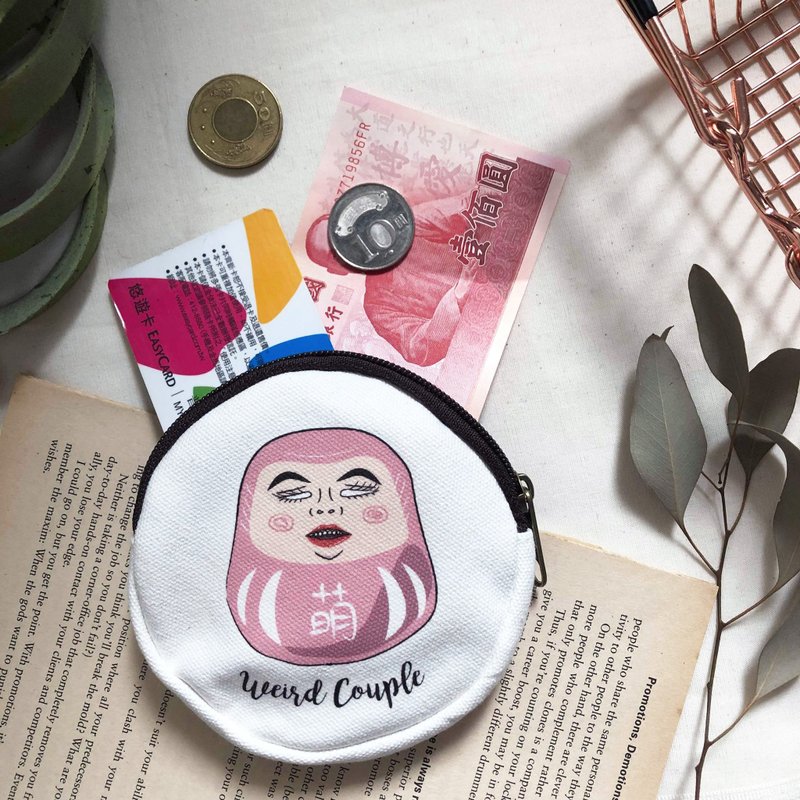 粉红色达摩萌萌 双面图案零钱包一个 - 零钱包 - 棉．麻 多色