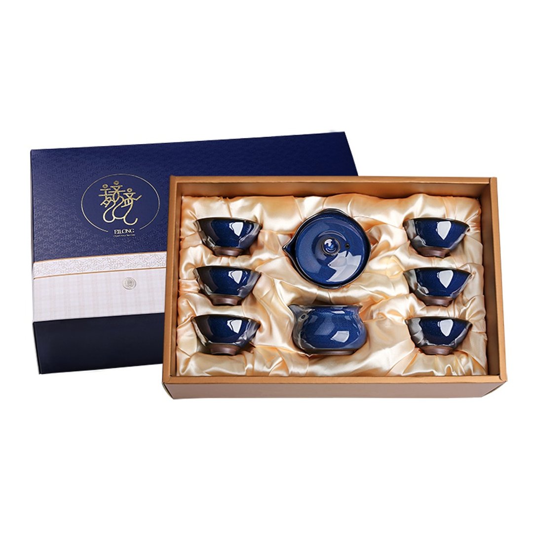 【五倍券优惠】蓝翠玉8入礼盒(壶+海+6杯) - 茶具/茶杯 - 陶 蓝色