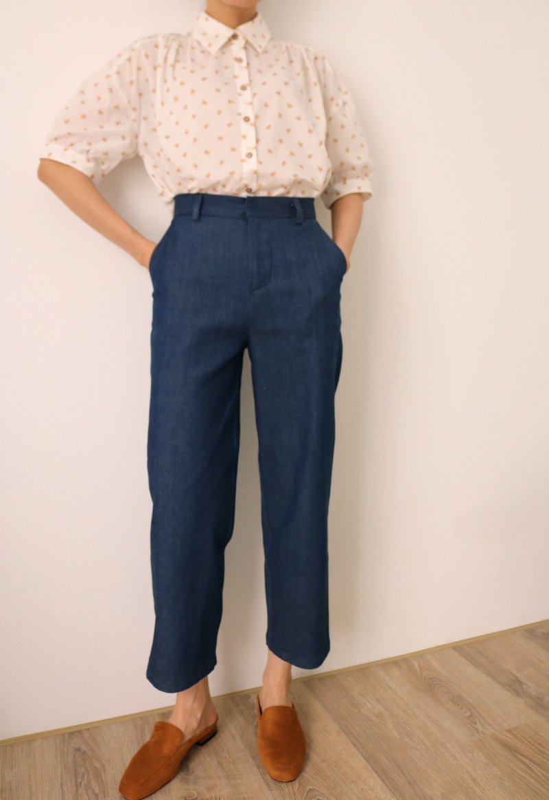 West Trousers 深蓝牛仔纯棉老爷裤 - 女装长裤 - 棉 蓝色