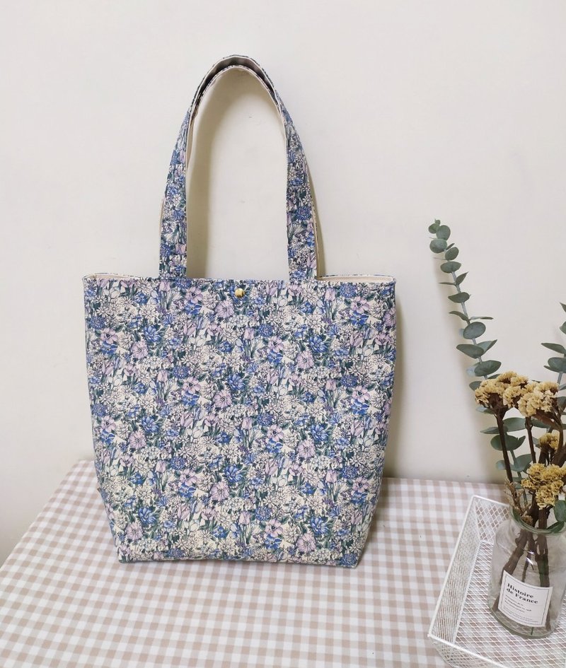 走走M系列肩背包/托特包/手提袋/浪漫雏菊/预购中 - 手提包/手提袋 - 棉．麻 蓝色
