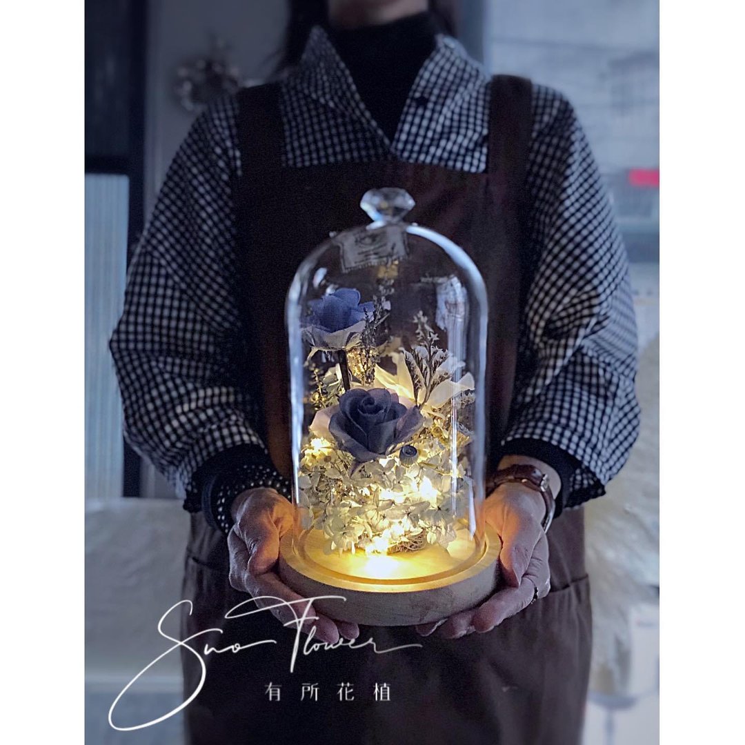 永生花大玻璃盅(有灯) /永生花/居家布置/送礼小物 - 干燥花/捧花 - 其他材质 