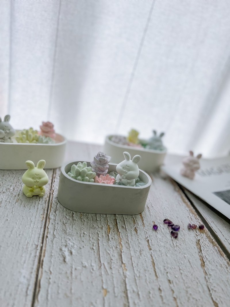 【摆饰扩香小物】仙人掌多肉植物盆栽+小兔子 / 附水晶 - 香薰/精油/线香 - 其他材质 