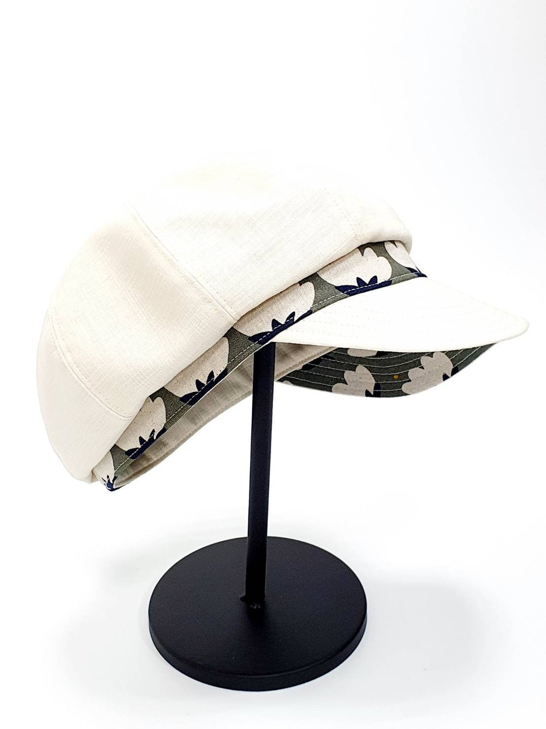 【HiGh MaLi】报童帽/宽帽沿/白色配木棉花 #日本布#母亲节 - 帽子 - 棉 白色