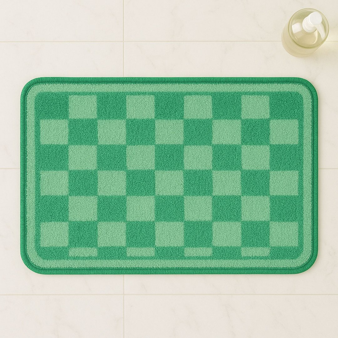 绿色方格植绒浴室地垫简约棋盘格脚垫居家装饰礼物 进门地垫 - 地垫/地毯 - 聚酯纤维 多色