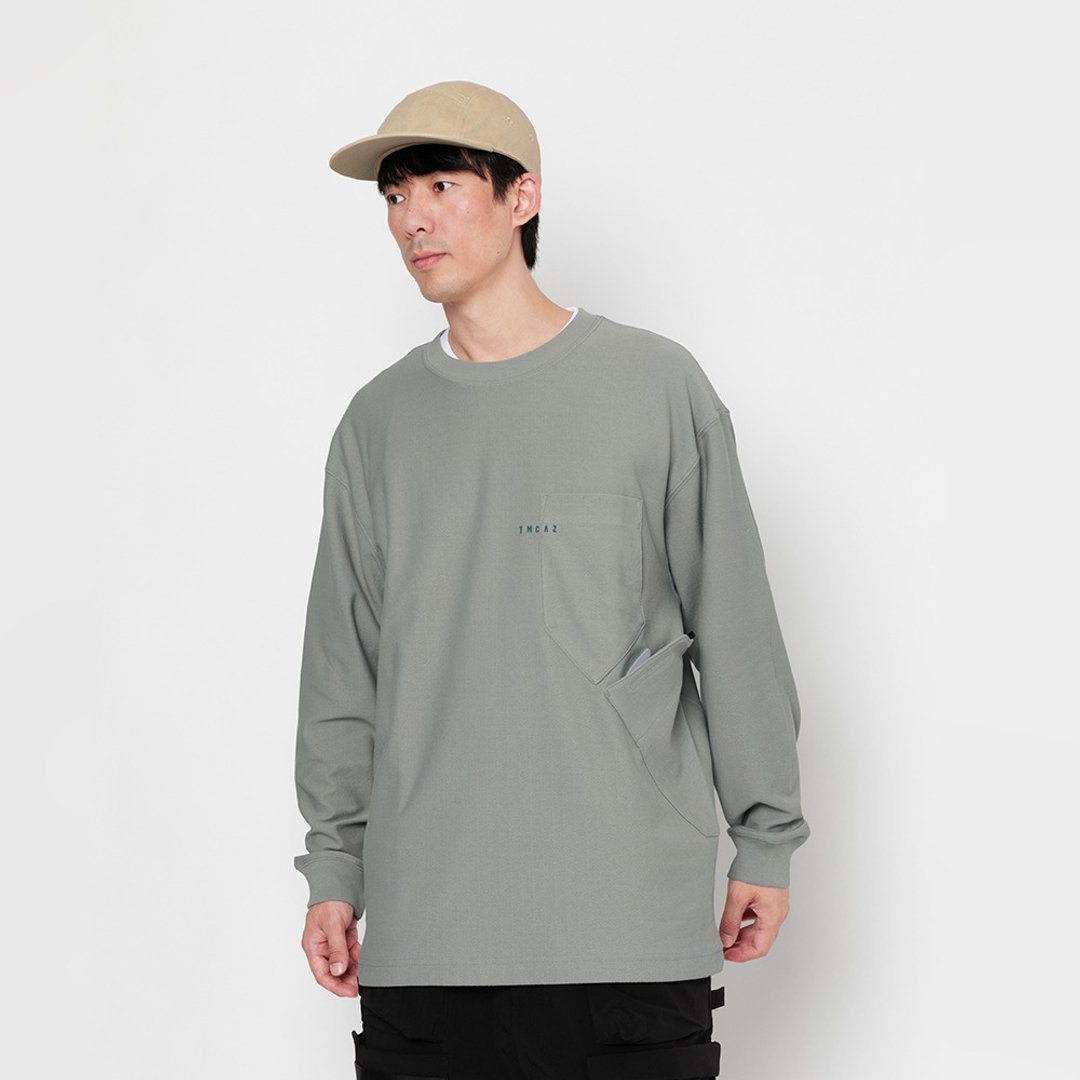 PocketTee双层口袋小领口廓形宽松通勤长袖棉T恤Cityboy - 男装上衣/T 恤 - 棉 