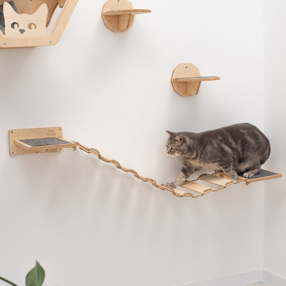 猫墙桥 现代猫墙家具 猫梯 木猫墙床 - 抓板/跳台 - 木头 咖啡色