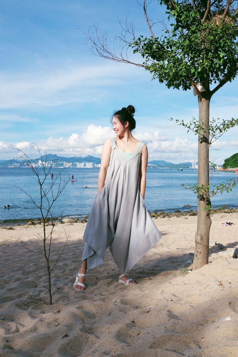 日本布吊带裤 - 背带裤/连体裤 - 棉．麻 灰色