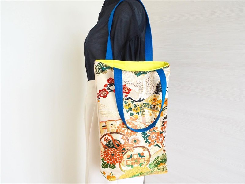 【日本制手工】和服丝绸腰带 x 帆布托特包 独一无二 腰带改造 和服改造 个性化 缤纷 - 手提包/手提袋 - 丝．绢 多色
