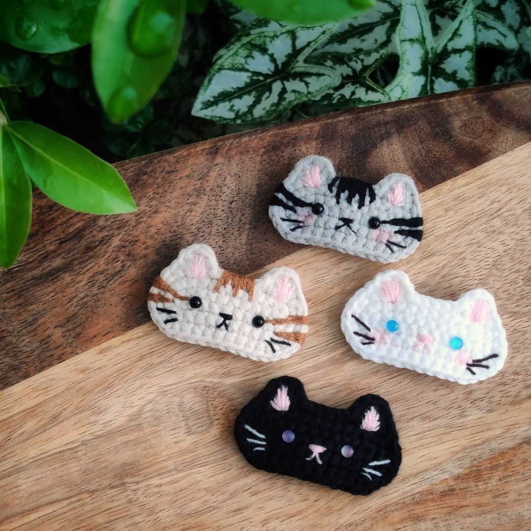 米克斯猫咪发夹 | 针织毛线发饰 | 白猫黑猫虎斑猫橘猫 - 发饰 - 棉 