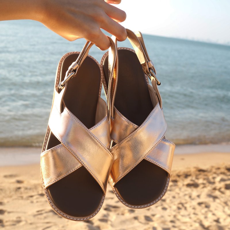ARYA ; Chill Cross Sandal , Genuine Leather with Arch Support (Rose Gold) - 男女凉鞋 - 真皮 多色