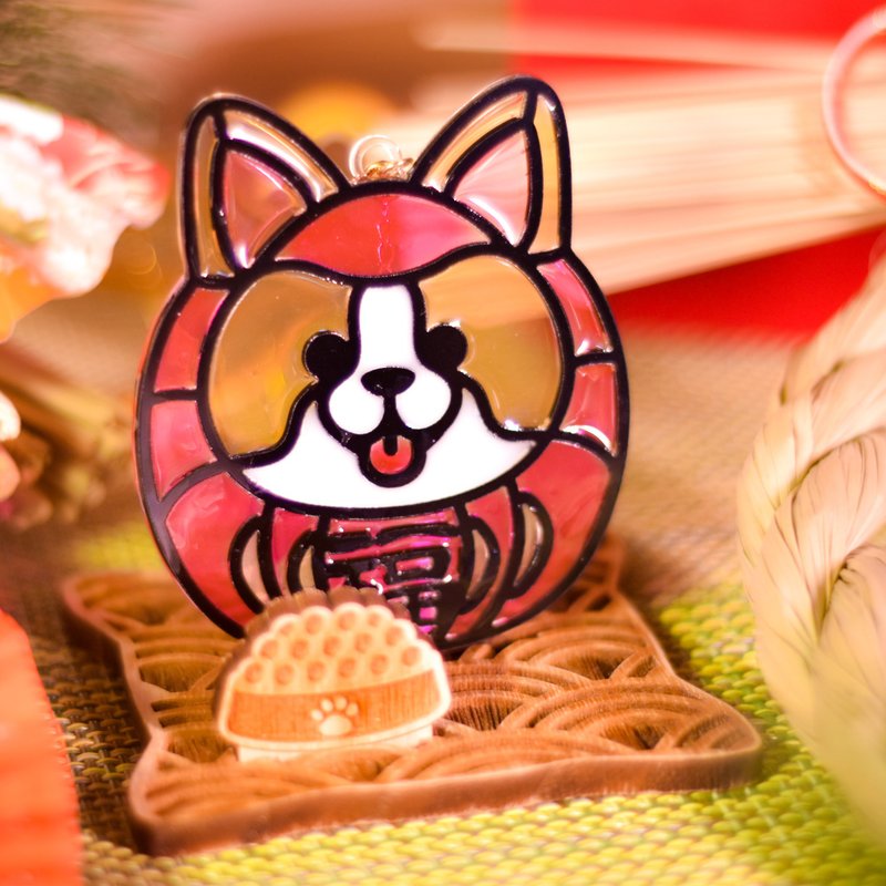 动物达摩招财 (哥基/柯基) 台座式 手工彩绘 多色开 - 订制抱枕/饰品 - 树脂 红色