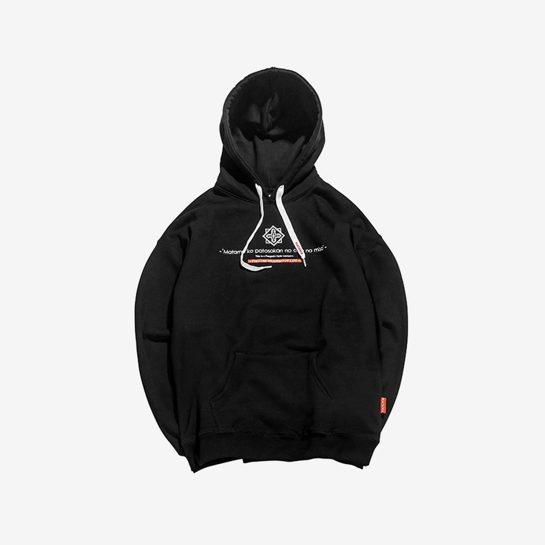 Matama 19 A/W  Embroider Hoodie 重磅原纹刺绣落肩帽T 黑色 - 中性连帽卫衣/T 恤 - 棉．麻 黑色