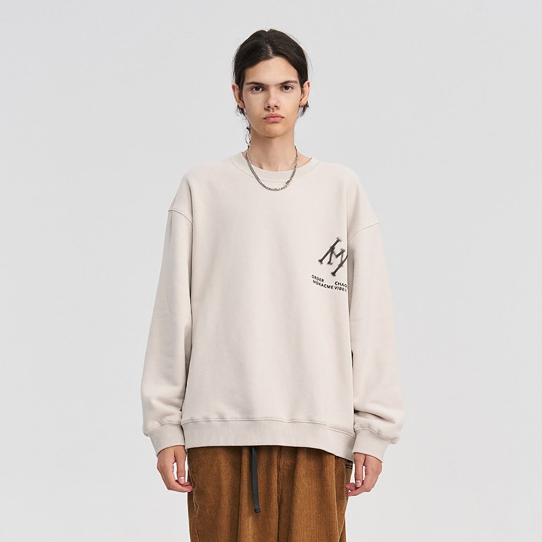 MOKACME 2022AW 秋冬MH LOGO半调网点印花轻抓绒卫衣男女情侣 - 中性连帽卫衣/T 恤 - 棉 白色